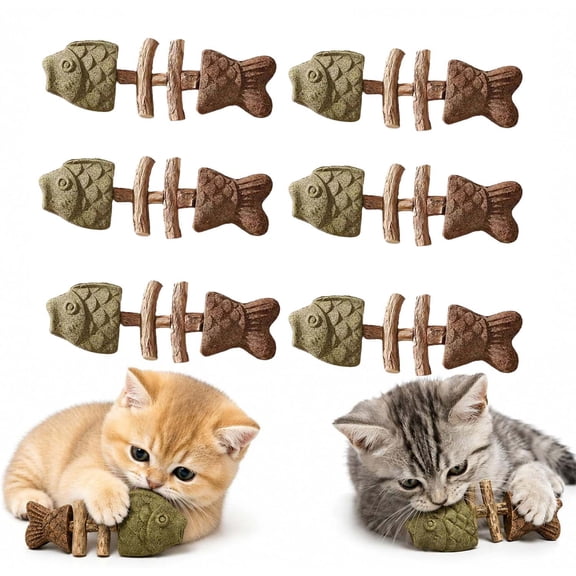 YAMB Fishbone Shape Cat Chew Sticks, Catnip Silvervine Fishbone Teething Sticks, Multi-Style Kitten Teething Tool for Oral Care, Mini Interactive Gadget for Cat Relieve Boredom & Play, 6 Pcs