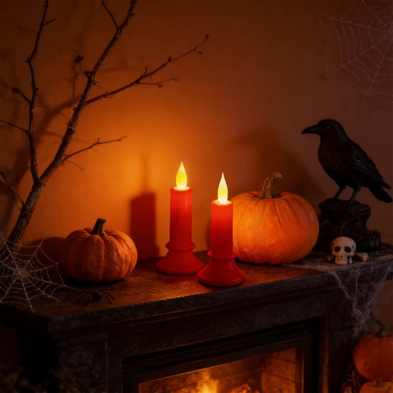 YAMB Flameless Flickering Candle Tabletop Ornament, Shatterproof Reusable Fake Candle with Simulated Flame, Battery Operated Spooky LED Table Centerpiece for Halloween Fireplace Home Decor