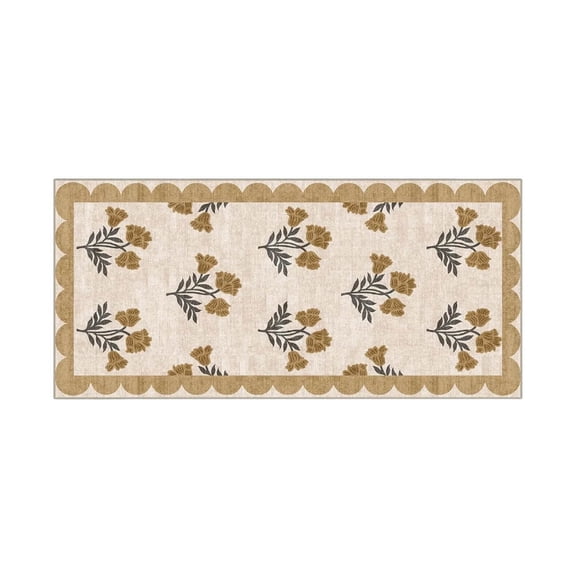 YAMB Front Door Mat Indoor Entrance, 90 x 60cm Floral Washable Layered Doormat, Outdoor Entrance Porch Rug Non- Beige Boho Runner Rug for Kitchen Hallway Bedroom Laundry Room Porch Decor