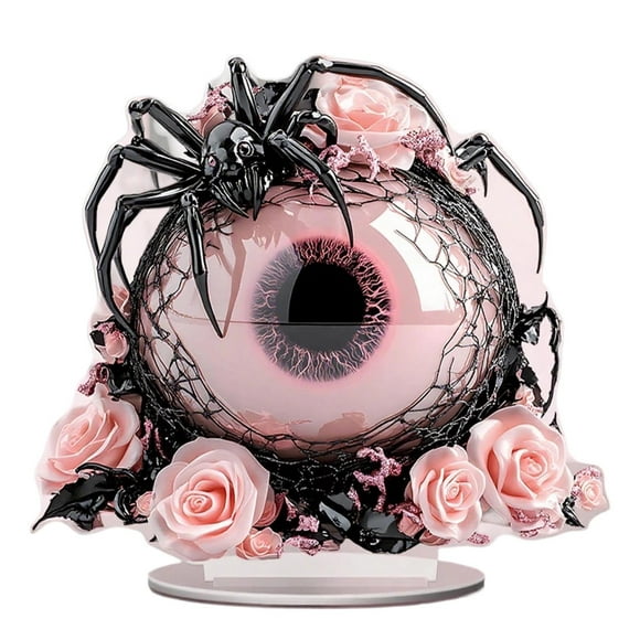 YAMB Gothic Halloween Acrylic Decorations - Pink & Black Witch Eyeball Tabletop Decor Centerpieces Spooky Gothic Art Ornament for Home Party Display,Unique Holiday Gift,Spider Eyeball