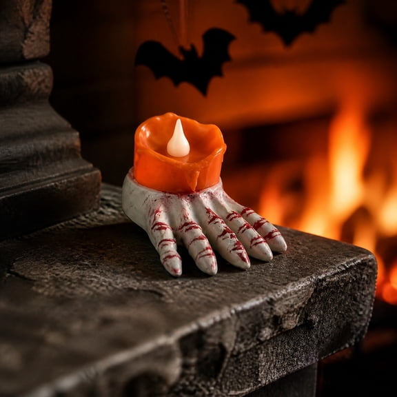 YAMB Halloween Candle Style LED Foot Lamp, Spooky Glowing Ghost Night Lights, 3.54 Inch Mini Lamp with Claw Shape Decor, Gothic Style Decoration Props for Indoor Outdoor Party Home Decor