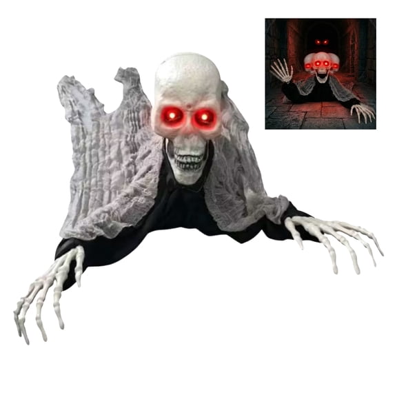 YAMB Halloween Crawling Mummy Ghost Prop, Realistic Crawling Tabletop Ornament with Voice Control, Spooky Haunted House Style Decor with Red Glowing Eyes for Indoor Outdoor Party Display