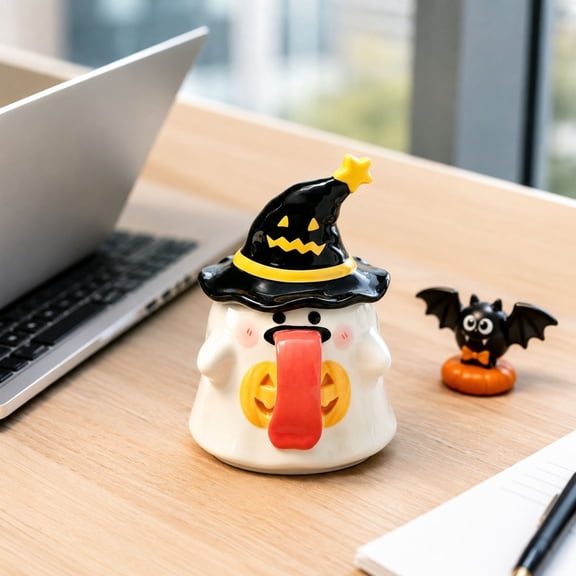 YAMB Halloween Ghost Ceramic Mug, Cute Spooky Ghost Pattern Cup with Comfortable Handle, Large Capacity Portable Hot & Cold Drinks Decorative Souvenir Mug for Home Office Party Decor