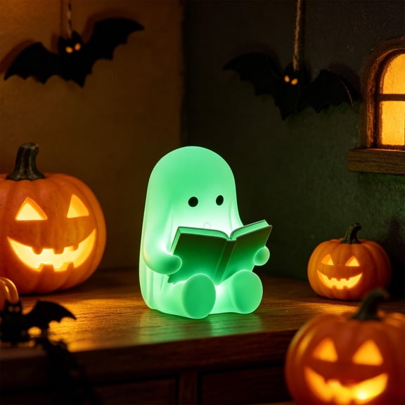 YAMB Halloween Mini Ghost Statue, Spooky Gothic Style Glowing Tabletop Ornament, Portable Tiny Lighting Desktop Holiday Decor for Bedroom Living Room Mantel Shelf Layout, 3.15 Inch