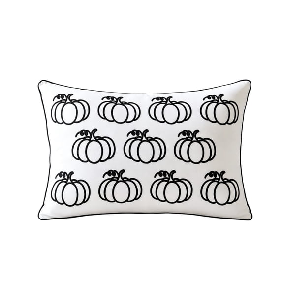 YAMB Halloween Pumpkin Pattern Throw Pillow, 20"×14" Spooky Black-White Decorative Cushion with Hidden Zipper, Gothic Style Cotton-Filled Pillow for Couch Bed Entryway Porch Home Decor