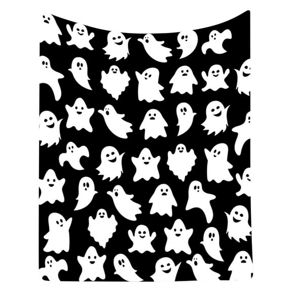 YAMB Halloween Spooky Ghost Throw Blankets - Black and White Cute Ghost Plush Soft Fleece Flannel Blanket for Bed Couch Sofa Chair Home Party Decor Supplies,Halloween Warm Gift for Kids Adults