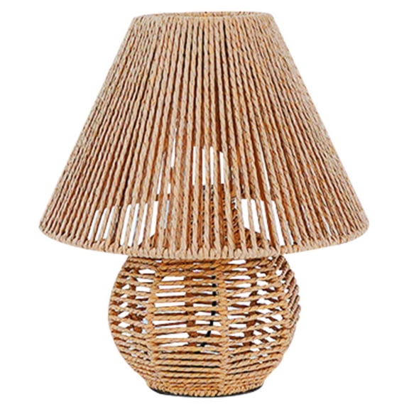 YAMB Handmade Bamboo Rattan Table Lamp, 9" Boho Handwoven Wicker Bedside Light, 3 Colors Adjustable Vintage Wooden Nightstand Desk Lamp for Bedroom Living Room Desk Entrance, Retro Home Decor