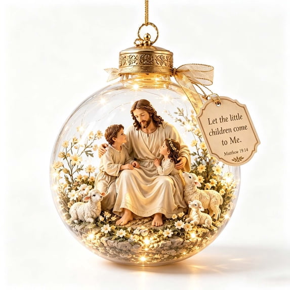 YAMB Illuminated Scripture Keepsake Ornament, Light Up Religious Acrylic Hanging Decor with Card & Ribbon Decor, Reusable Christmas Ball Pendent for Xmas Tree Window Tabletop Display