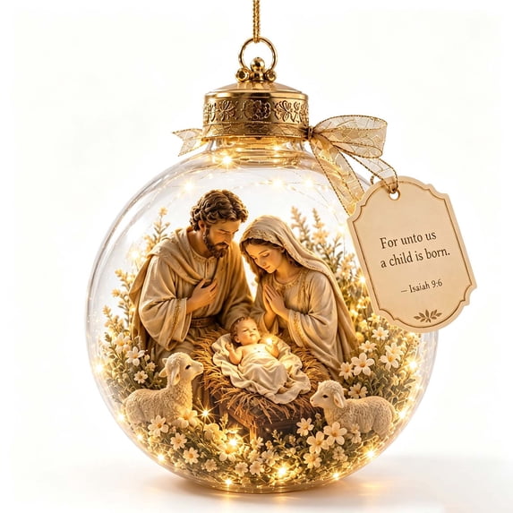 YAMB Illuminated Scripture Keepsake Ornament, Light Up Religious Acrylic Hanging Decor with Card & Ribbon Decor, Reusable Christmas Ball Pendent for Xmas Tree Window Tabletop Display