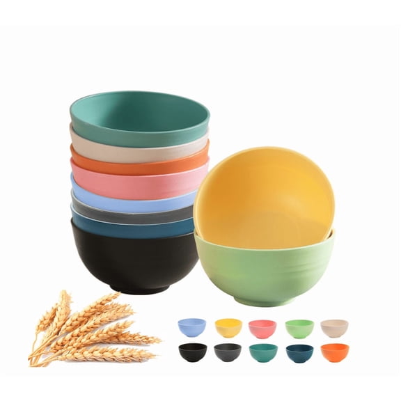 YAMB Large Plastic Cereal Bowl, Stackable Microwave & Dishwasher Safe Wheat Straw Bowl, Reusable Round Edge Space Saving Storage Container for Kitchen Picnic Camping Travel Layout