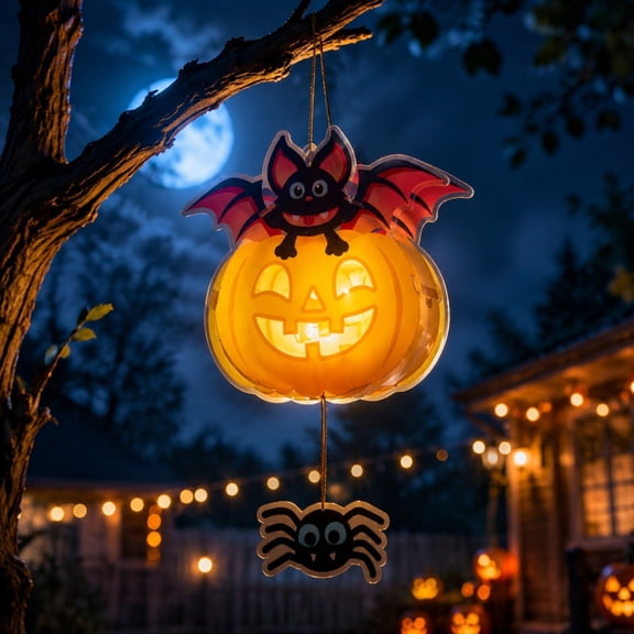 YAMB Light Up Halloween Pumpkin Bucket, Portable Handheld Paper Pumpkin Candy Pail with Warm LED Light & Handle, Foldable Flameless Low-Voltage Light for Party Yard Decor & Holiday Gift