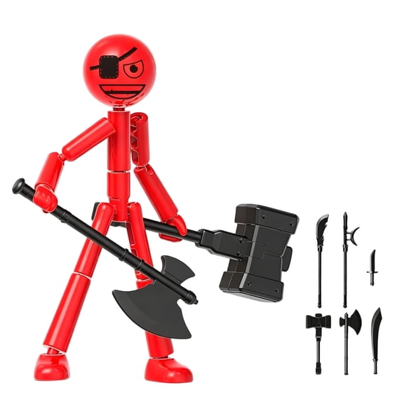 YAMB Luminous Posable Action Figures, 4.72" Glow-in-Dark Stickman Full Movable Flexible Joints Dummy Doll with 6 Detachable Replaceable Weapon Parts, Novelty Stop Motion Desktop Ornaments