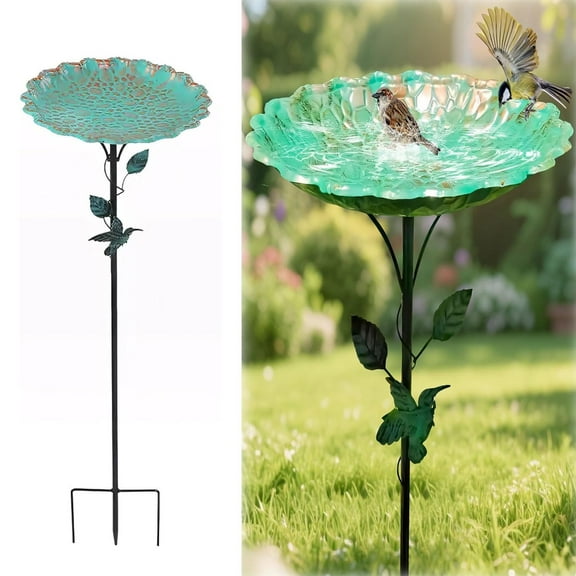 YAMB Metal Bird Bath for Outdoors,Removable 10" Dia Bowl with Stable Upgrades Stake,Small Garden Bird Bath & Bird Feeders,Easy to Clean Birdbaths for Garden Yard Lawn Decoration