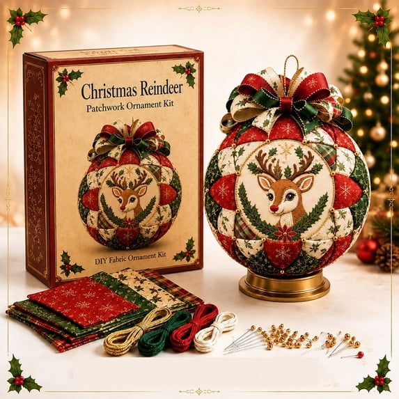 YAMB Patchwork Christmas Ball Ornament Kit, 3.94" Polyester Fabric Hand-craft Reindeer Supply Set, Customizable Festive Hanging Decor for Festive Home Decor & Craft Lovers