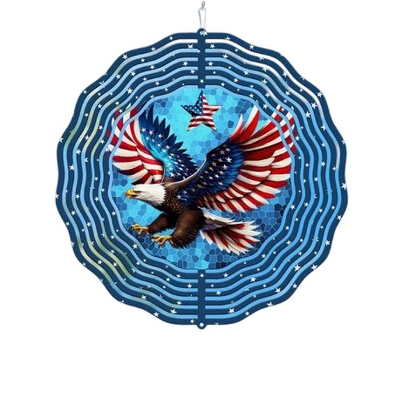 YAMB Patriotic Flag Wind Spinner Ornament, 11.8 Inch Rust Resistant Outdoor Hanging Decor with Star Spinning Frame & Hook, Independence Day 3D Pendent for Yard Porch Garden Holiday Decoration