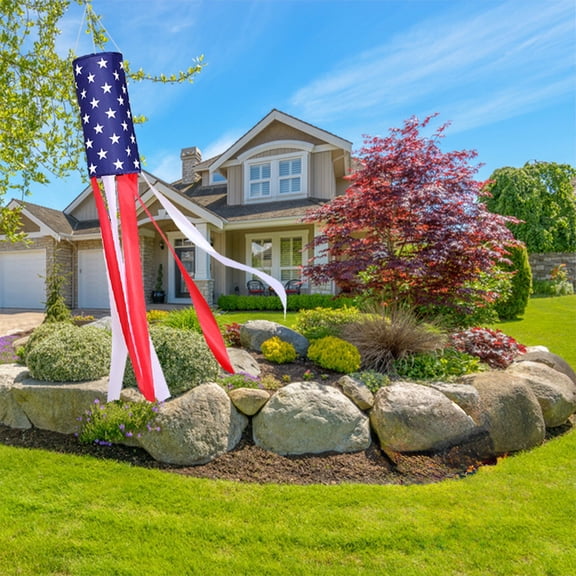 YAMB Patriotic Windsock Bunting Flag, Durable Nylon Red White Blue Embroidery Wind Tube Flag, Outdoor Hanging Decor Built-in Ring & Rotating Clip for Independence Day Garden Yard Display