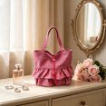thumbnail image 1 of YAMB Plaid Cloth Shoulder Tote Bag, Large Capacity Casual Fabric Handbag with Ruffle, Women Portable Daily Carry Bag with Handles for Shopping Travel Commute Matching, 1 of 6