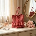 thumbnail image 1 of YAMB Plaid Cloth Shoulder Tote Bag, Large Capacity Casual Fabric Handbag with Ruffle, Women Portable Daily Carry Bag with Handles for Shopping Travel Commute Matching, 1 of 6