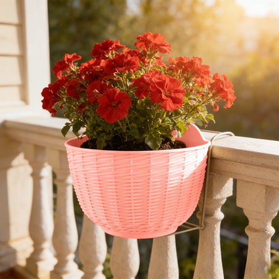YAMB Rattan Semicircular Wall Mount Planter, Imitation Woven Hanging Flower Pot with Side Vent Holes, Space-Saving Vertical Container for Herb Succulent Small Greenery Fence Decor Layout, 5.12"