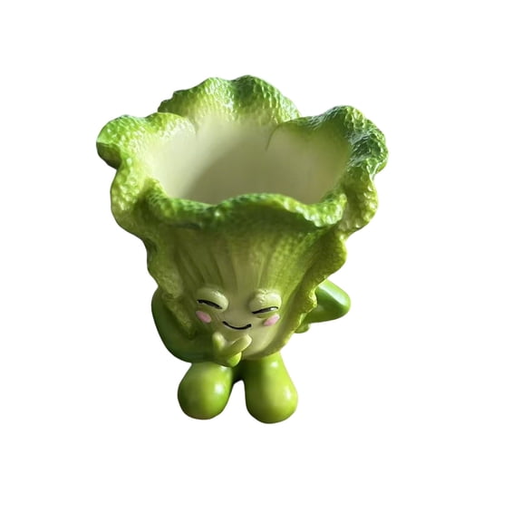 YAMB Resin Cabbage Shaped Vase Planter, Hand-Painted Cabbage Ornament, Entryway Table Luck Decor, Imitation Vegetable Flower Pot for Home Office, Wealth Symbol Figurine, Housewarming Gift