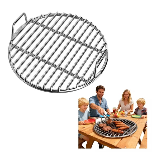 YAMB Round Stainless Steel Grill Grate, Heavy Duty Rust Resistant Cooking Rack with Side Handles, Easy to Clean & Reuse BBQ Grill Mesh with Thick Frame & Wires for Indoor Outdoor Charcoal Smoke