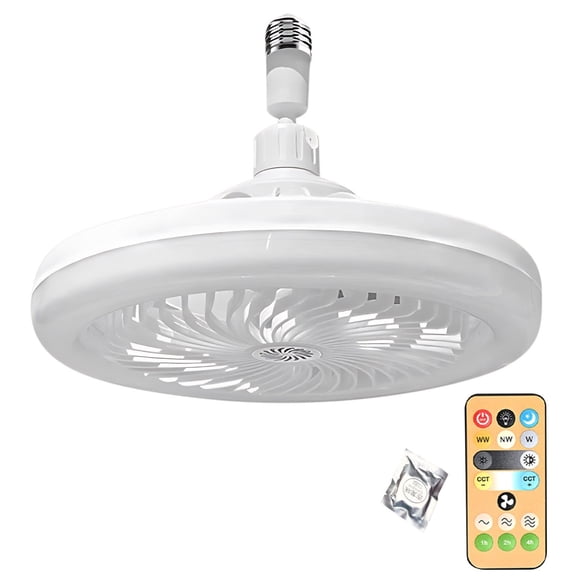 YAMB Socket Ceiling Fan Light with Remote – 10" Dimmable Light Bulb Fan,Screw-in Design Wireless Mini Fan Light,3 Speeds Fandelier LED Fan Light for Bedroom,Kitchen,Storage Room,Closet
