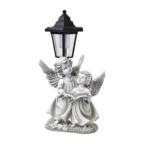 YAMB Solar Angel Garden Statue Light, 13" Two Angels Warm LED Lantern with Holding Book, Waterproof Weatherproof Resin Art Figurine for Yard Patio Lawn Pathway Outdoor Garden Ornament