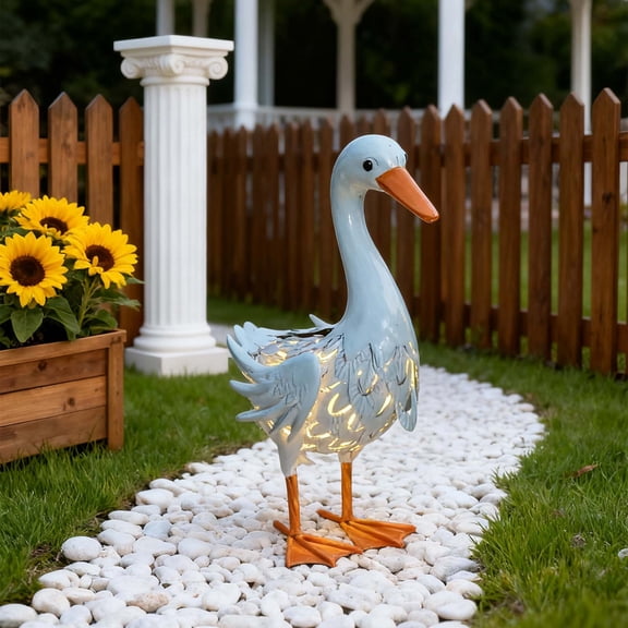 YAMB Solar Metal Garden Light, Iron Solar Courtyard Light Hollow Metal Duck Craft Ornament, Rust & Weather Resistant Auto On/Off Wire-Free Lamp for Patio Flower Bed Wall Fence Outdoor Decor