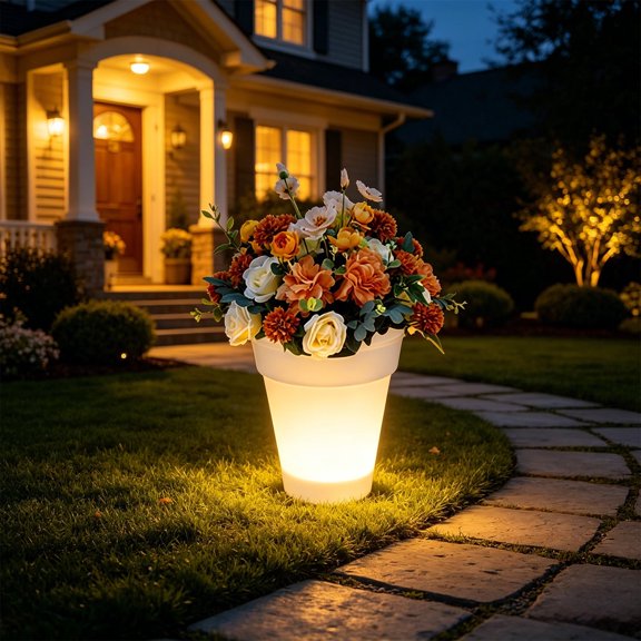 YAMB Solar Powered Flower Pot Light, Waterproof Dual-Use Frosted Translucent Shell LED Planter Outdoor Garden Light, Self-Charging Landscape Ambient Lamp for Balcony Courtyard Lawn Path Layout