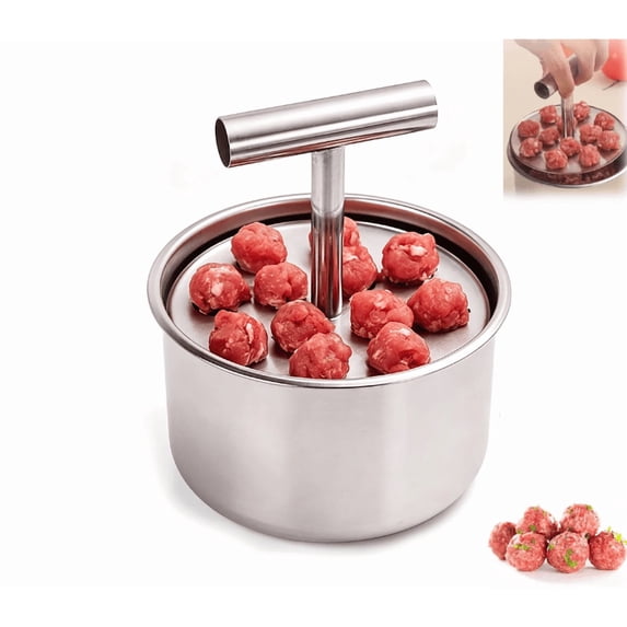 YAMB Stainless Steel Meatball Maker, 12 Holes Manual Push-Type Meat Baller Mold, Hand Pressure Multi-Function Kitchen Fish‑ball Sushi Making Tool for Home & Stall Use, 5 Inch