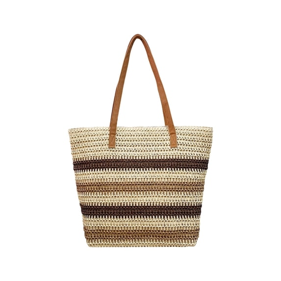 YAMB Striped Straw Woven Tote Bag, Large Capacity Breathable Woven Beach Handbag, Multicolor Trendy Leisure Shoulder Bag with Wide Opening for Women Vacation Shopping Travel Use, 17.72x13.78in