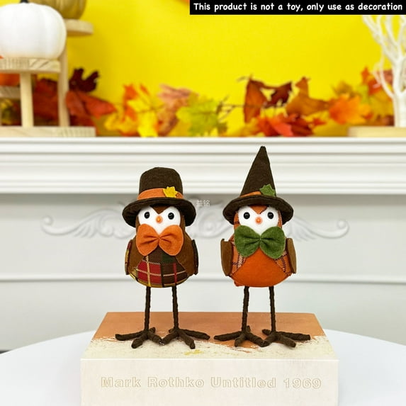 YAMB Thanksgiving Fabric Bird Figurine, Halloween Tabletop Centerpiece Decor, Plush Bird Dolls Fall Fabric Standing Figurine,Handmade Bird Ornaments Rustic Autumn Decoration