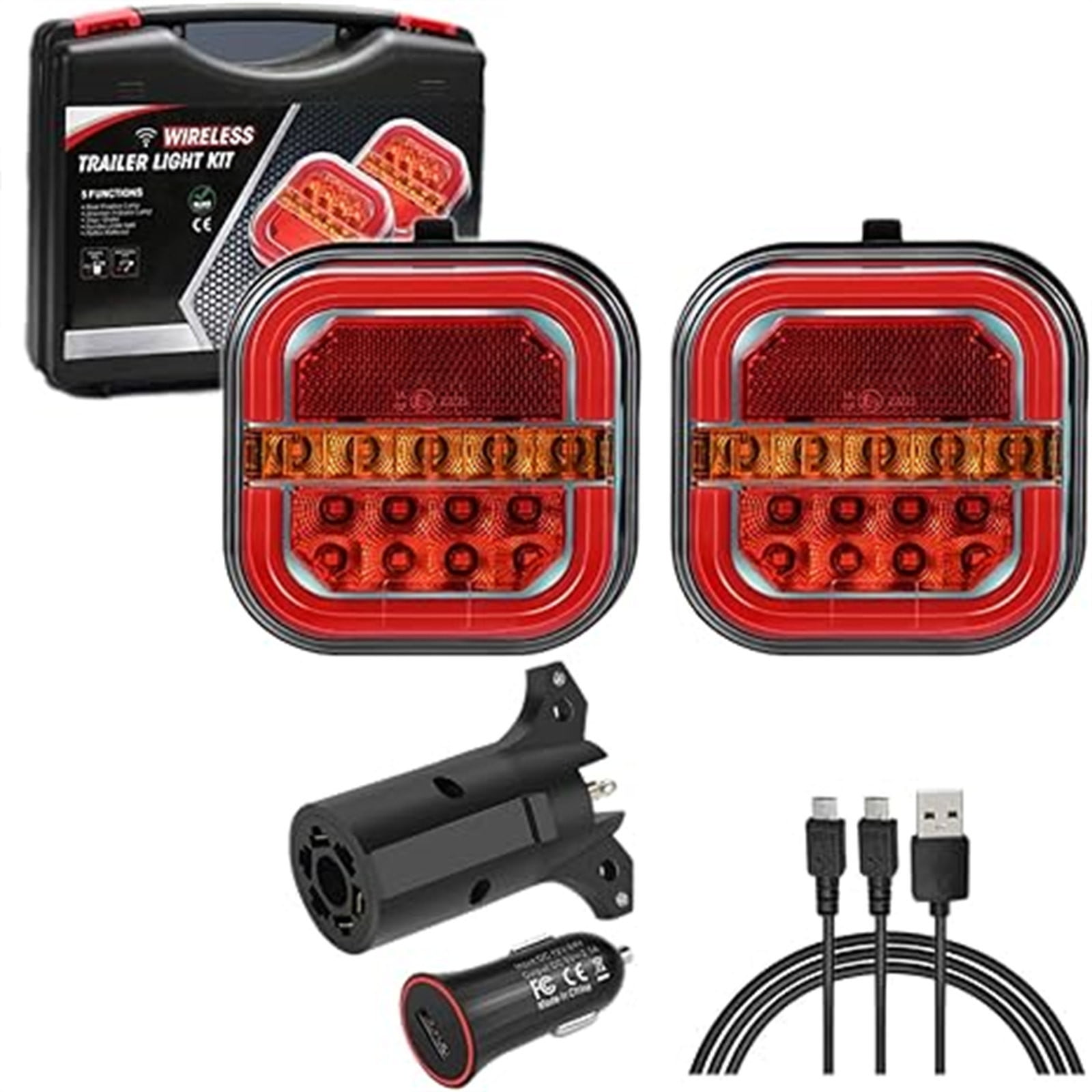 YAMB Wireless Trailer Lights Magnetic Towing,Rechargeable LED Tail Light Kit for Tow Truck,LED Square Burger Light Magnetic Fixed Non-Lost Wires Rope,Waterproof for Boats Utility RV Campers,1Pc