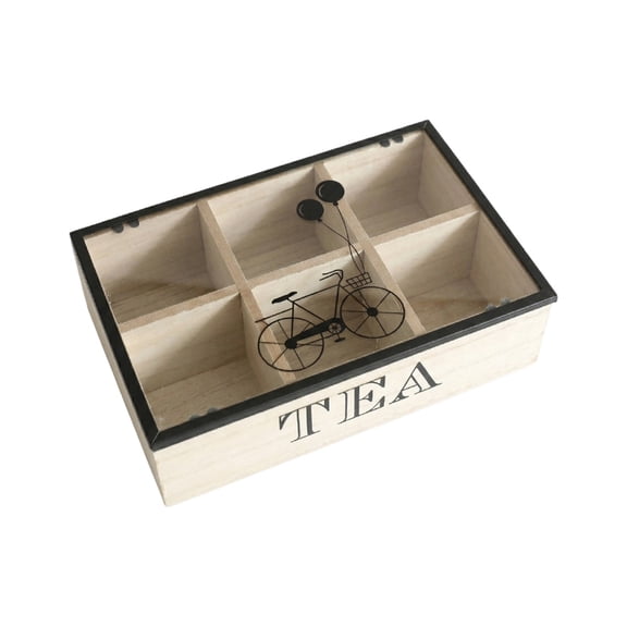 YAMB Wooden Multi Grid Storage Box, 6 Styles Divided Compartment Organizer with Lid, Natural Wood Desktop Container for Tea Bags Spice Small Sundries, Vintage Counter Office Storage Decor