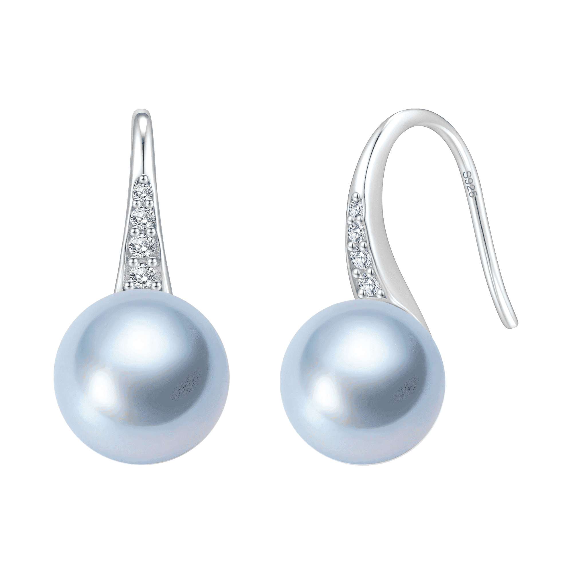 YAMI7.5-8 mm Blue Pearl Earrings, 925 Sterling Silver Drop Dangle Earrings with CZ, Cultured Pearl Jewelry Gift for Women