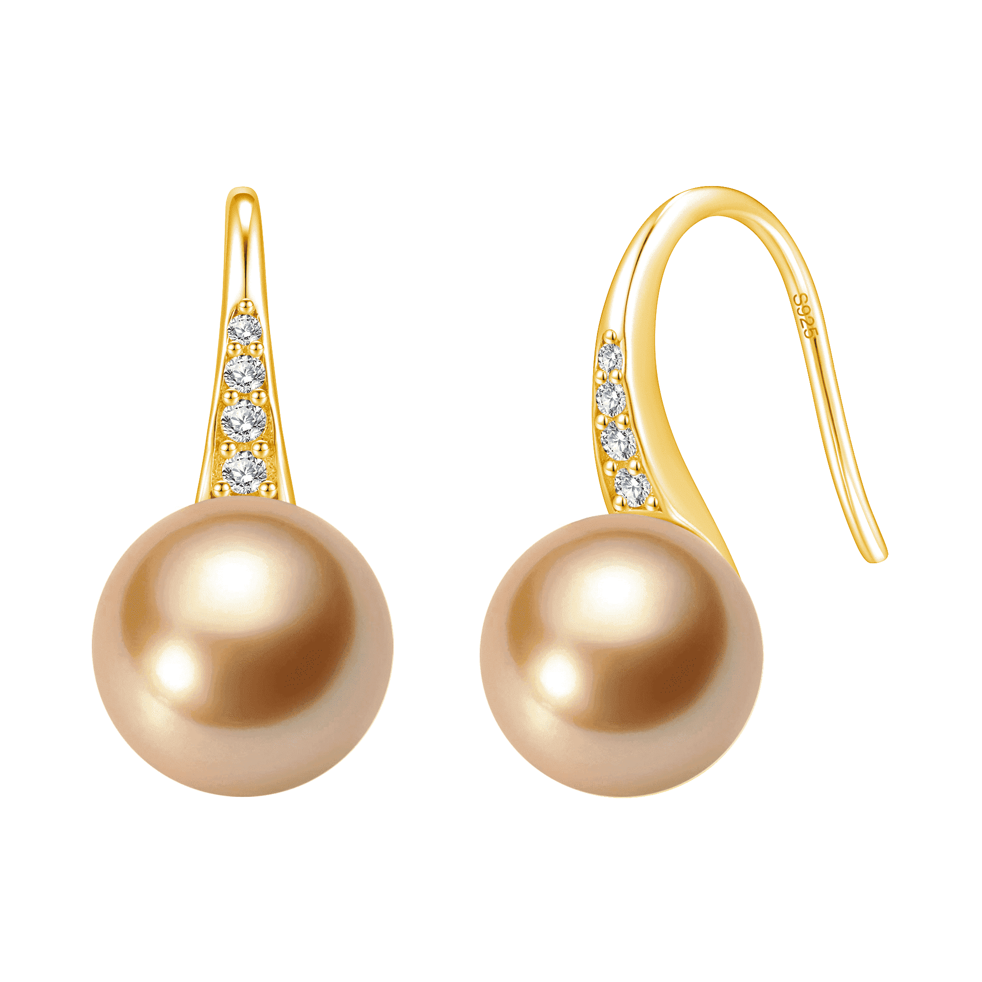 YAMI 7.5-8mm Golden Pearl Earrings, 925 Sterling Silver Drop Dangle Earrings with CZ, Cultured Pearl Jewelry Gift for Women