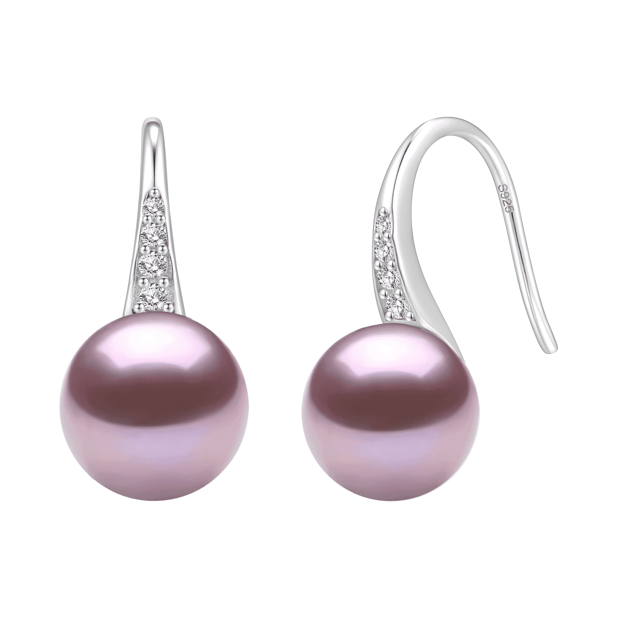 YAMI 7.5-8mm Cultured Purple Pearl Earrings, 925 Sterling Silver Drop Dangle Earrings with CZ, Valentine's Day Jewelry Gift for Women