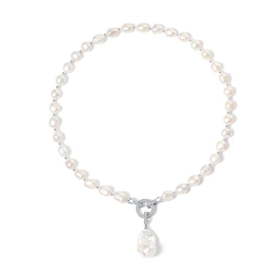 YAMI 8-9mm Large Baroque White Pearl Necklace with 12-15mm Drop Pendant Pearl 925 Sterling Silver 18 Inch Jewelry Gift