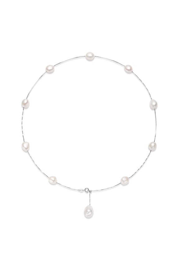 8-9mm Baroque Freshwater Cultured White Pearl Y Necklace for Women, 925 Sterling Silver Adjustable Chain, Elegant Jewelry Giftrling Silver Adjustable Chain, ElegantJewelry Gift