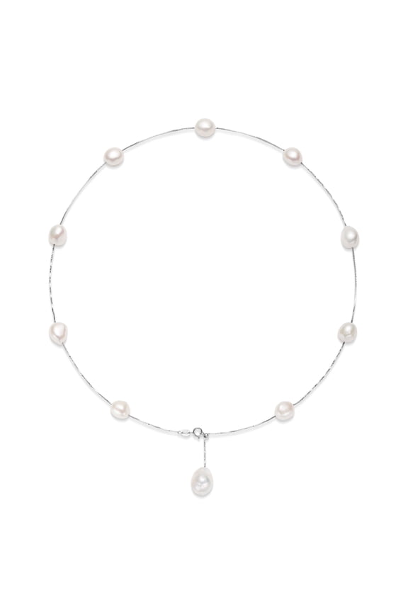 8-9mm Baroque White Pearl Y Necklace for Women, Cultured Freshwater Pearls, Adjustable 925 Sterling Silver Chain, Elegant Jewelry Gift