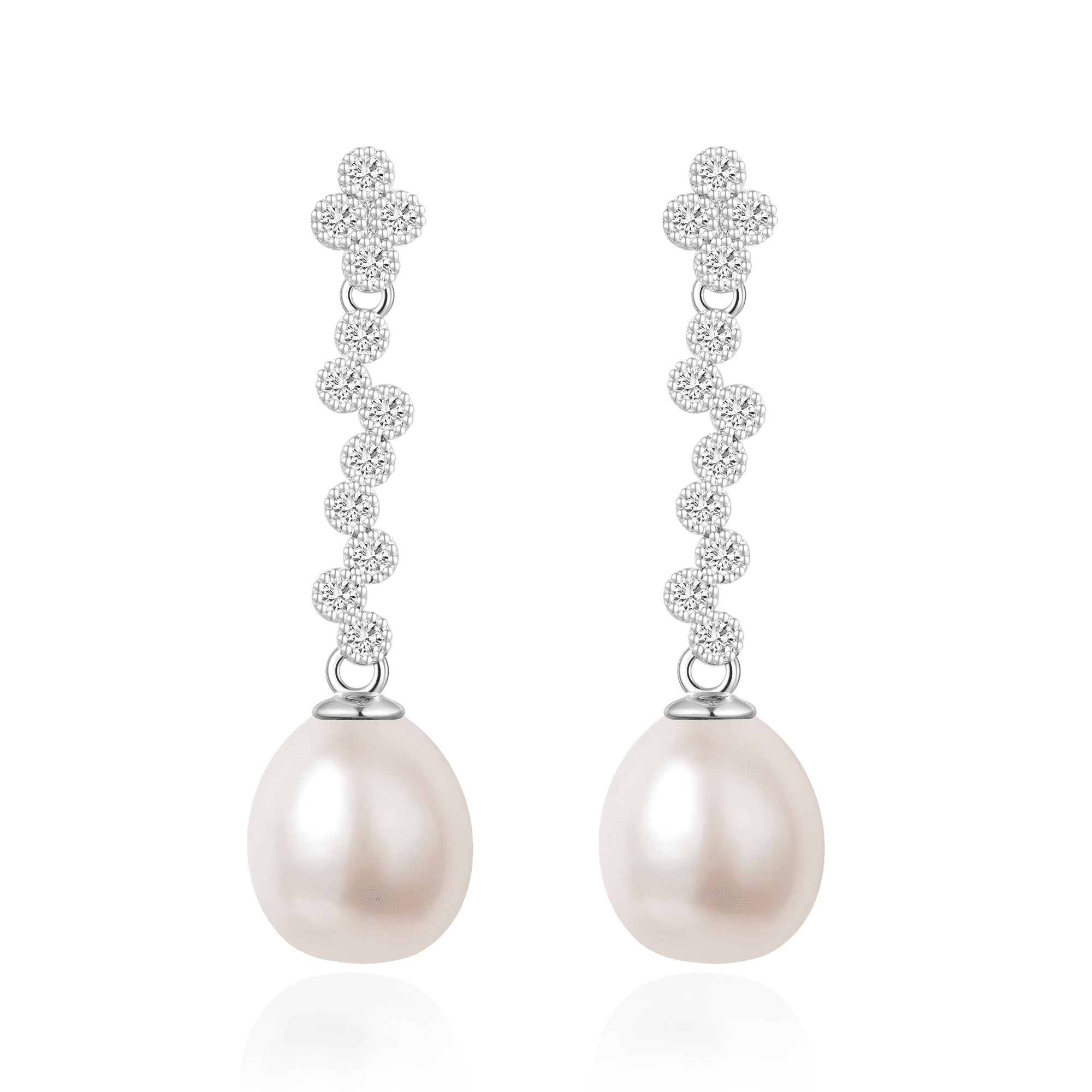 YAMI Jewelry YAMI 8-9mm White  Freshwater Pearl Drop Earrings for Women, 925 Sterling Silver CZ Accent Long Chain Dangle Earrings, Elegant Pearl Jewelry Gift