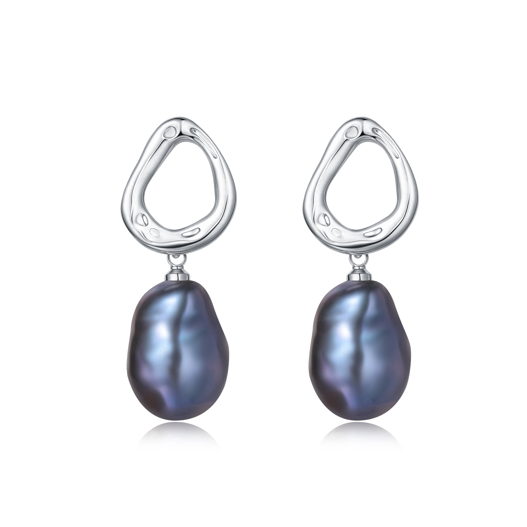 YAMI 9-10mm Baroque Freshwater Black Pearl Drop Earrings for Women, 925 Sterling Silver Cultured  Pearls Dangle Earrings, Mother 's Day Jewelry Gift