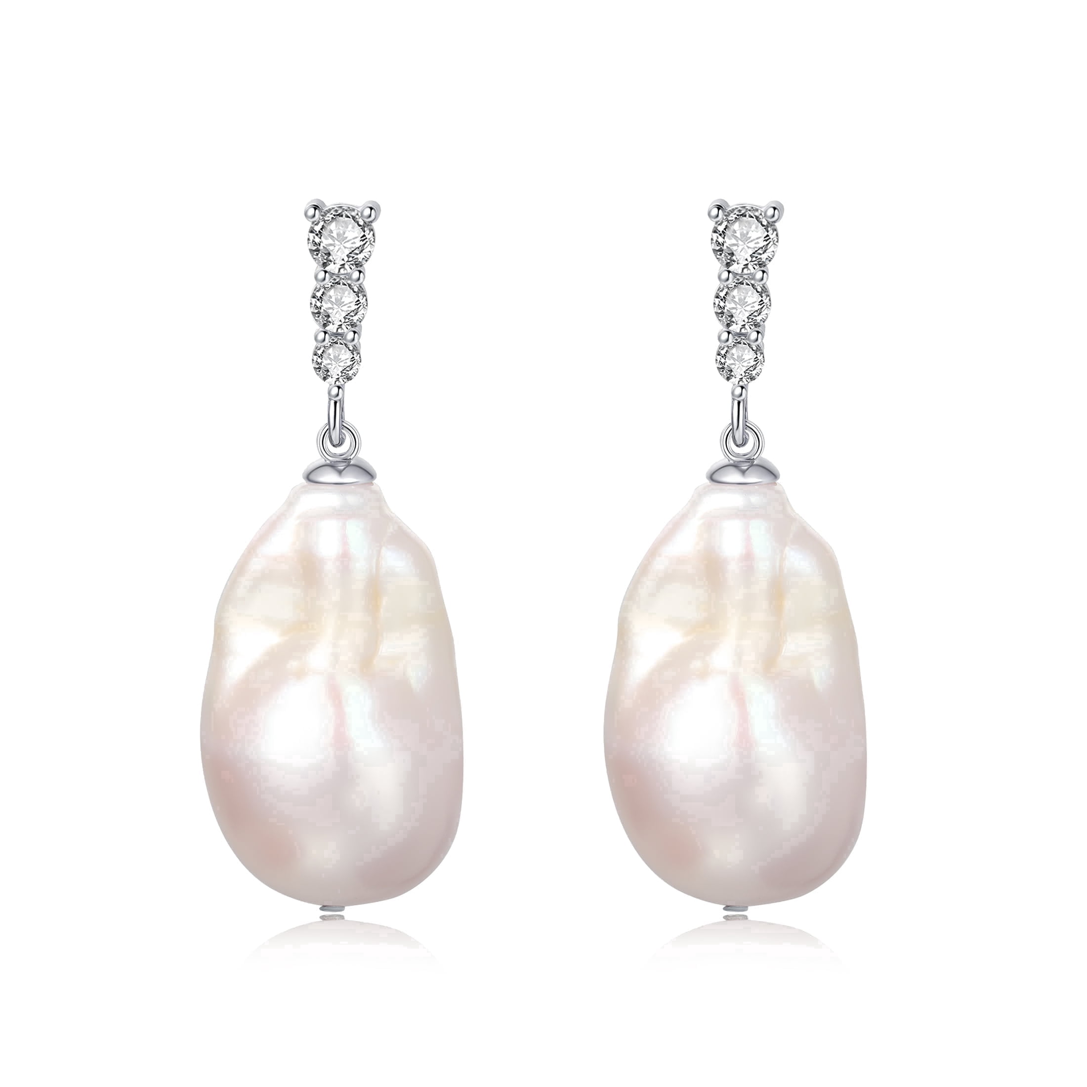 YAMI Jewelry YAMI Baroque Freshwater Pearl Earrings 9-10mm 925 Sterling Silver Dangle Drop Earrings with CZ Gift for Women