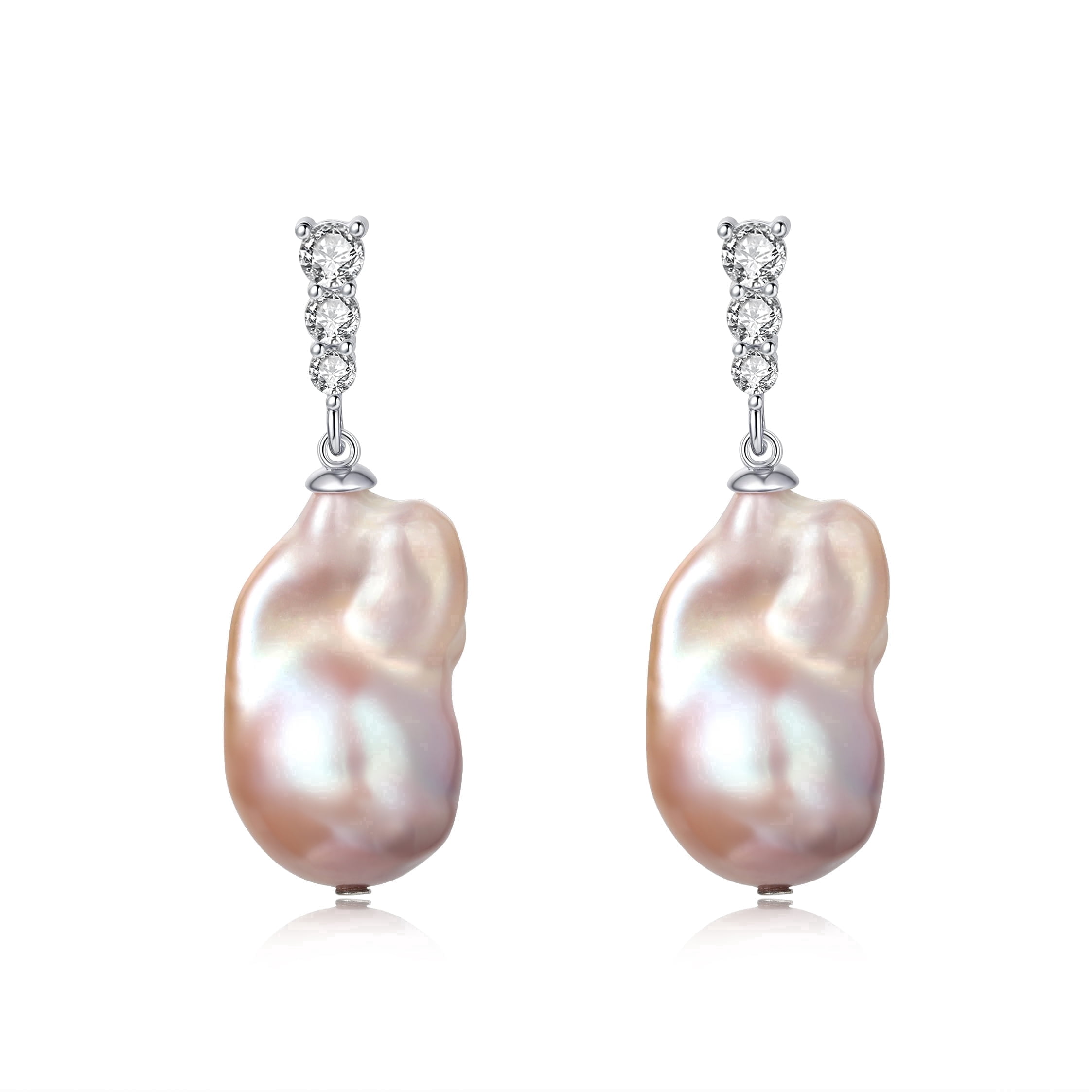 YAMI 9-10mm Baroque Freshwater Purple Pearl Earrings, 925 Sterling Silver Dangle Drop Earrings with CZ, Cultured Pearl  Mother's Day Jewelry Gift for Women