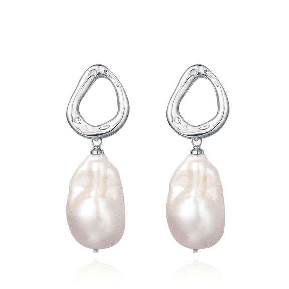 YAMI 9-10mm Baroque Freshwater White Pearl Earrings for Women, 925 Sterling Silver Dangle Earrings, Cultured Irregular Pearls, Elegant Valentine's Day Jewelry Gift