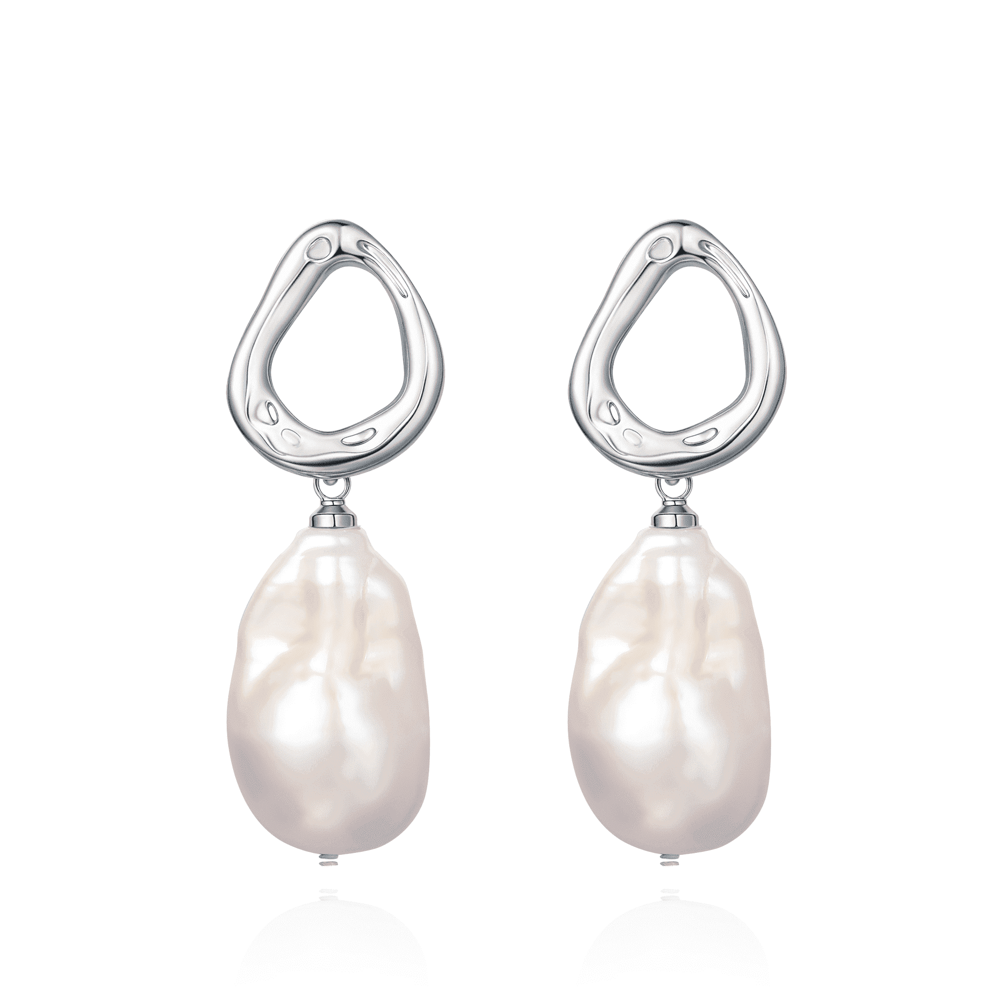 YAMI 9-10mm Baroque Freshwater White Pearl Drop Earrings for Women, 925 Sterling Silver Cultured Pearls Dangle Earrings Elegant Mother's Day Jewelry Gift