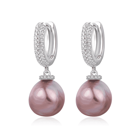 YAMI 9-10mm Purple Baroque Pearl Earrings 925 Sterling Silver Dangle Valentine's Day Jewelry Gift for Women