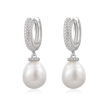 YAMI 9-10mm White Baroque Pearl Earrings 925 Sterling Silver Dangle  Mother's Day Jewelry Gift for Women
