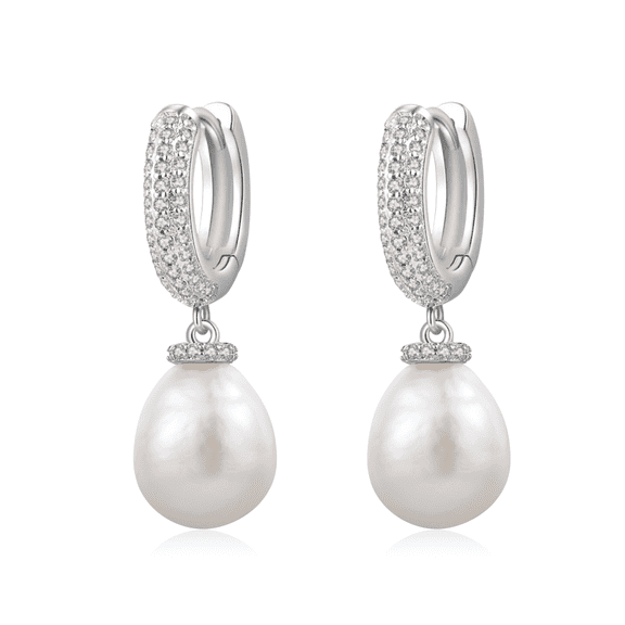 YAMI 9-10mm White Baroque Pearl Earrings 925 Sterling Silver Dangle Valentine's Day Jewelry Gift for Women