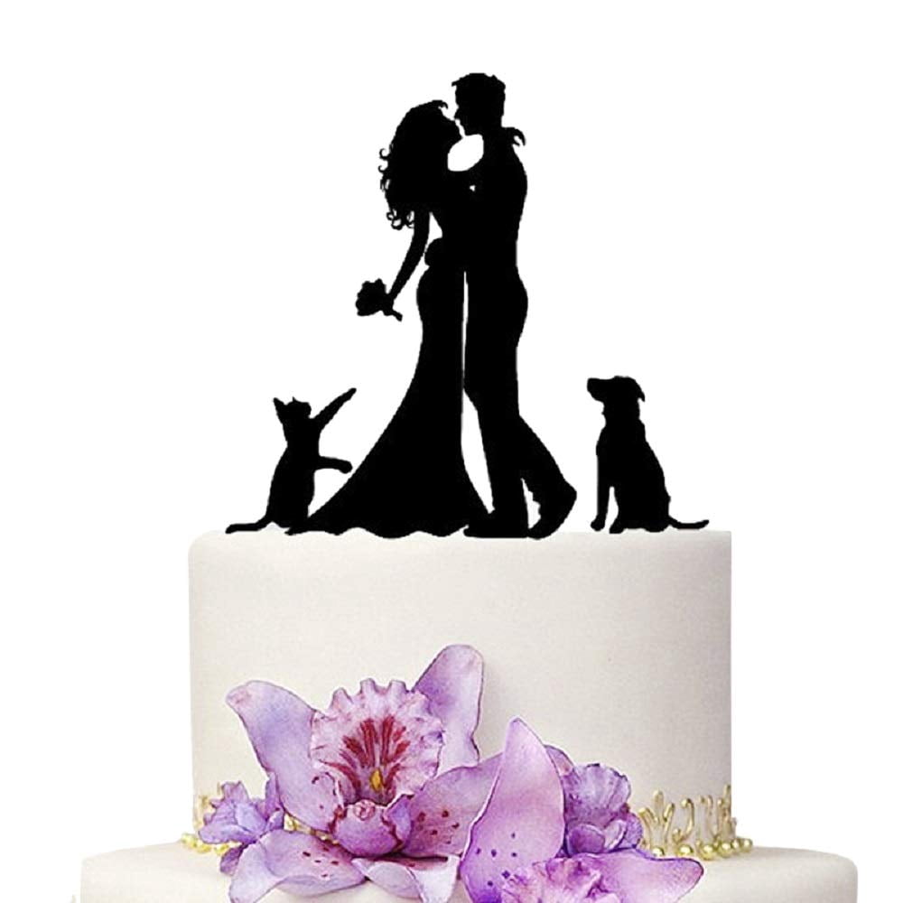 Black Acrylic Bride & Groom Cake Topper - Wedding, Anniversary, Engagement Party Decoration